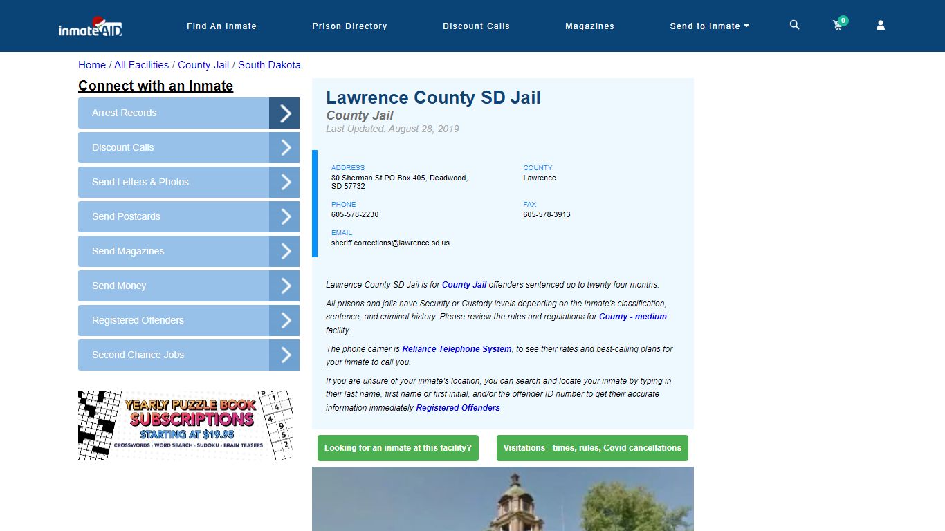 Lawrence County SD Jail - Inmate Locator - Deadwood, SD
