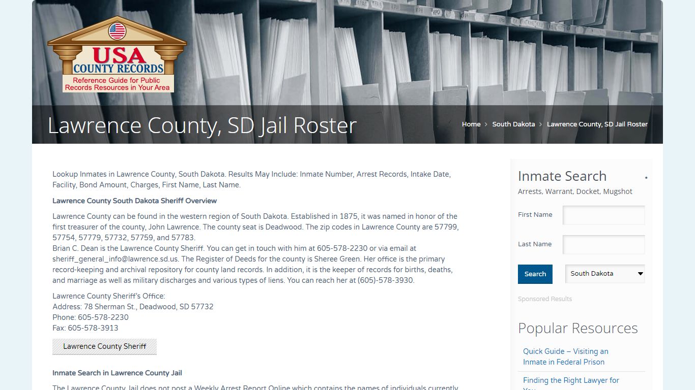 Lawrence County, SD Jail Roster | Name Search